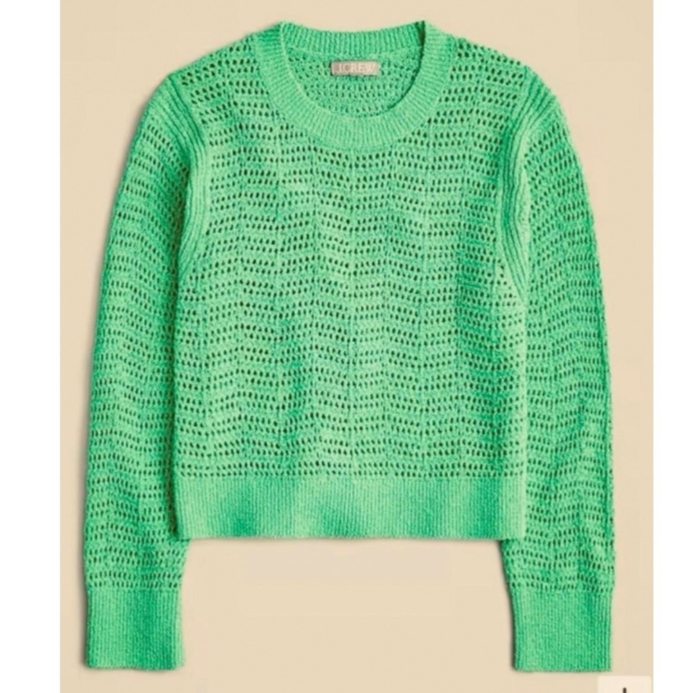 J. Crew Pointelle Crewneck Sweater Green XS